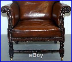 Small Victorian Restored Humpback Brown Leather Club Suite Sofa And Armchairs
