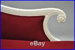 Small Vtg French Empire Style Carved Wood Red White Chaise Lounge Fainting Couch