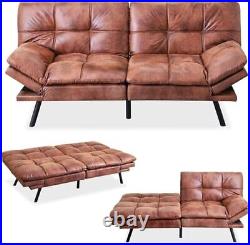 Sofa Bed Couch Memory Foam Futon Bed, Adjustable Backrest Armrest, 71, Brown