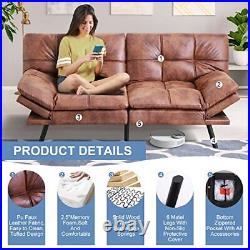 Sofa Bed Couch Memory Foam Futon Bed, Adjustable Backrest Armrest, 71, Brown