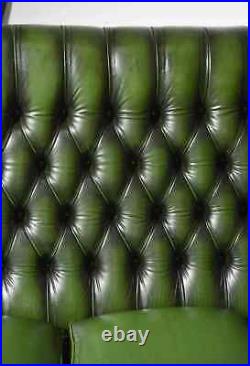 Sofa, Chesterfield, British, Green Leather, High Back Sofa, Seating, Beautiful