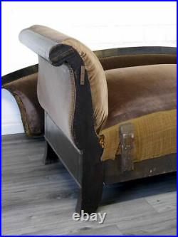 Sofa Couch alt Biedermeier Buche brauner Textilbezug B 221 cm (9510)