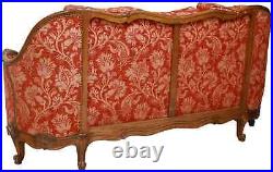 Sofa, French Louis XV Style, Upholstered 79.25W, Red Damask, Vintage / Antique