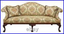 Sofa, George II Style, Mahogany, Camelback, Floral Pattern, Vintage / Antique