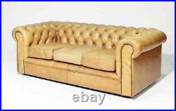 Sofa, Leather, Chesterfield, British, Tan, Button Tufted, NailHead, 3-Seater