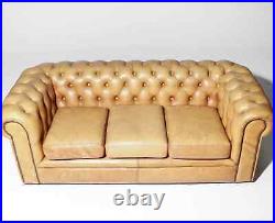 Sofa, Leather, Chesterfield, British, Tan, Button Tufted, NailHead, 3-Seater