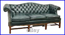 Sofa, Leather, Fairfield Chippendale Style Tufted, Green, Brass Tacks, Gorgeous