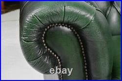 Sofa and Loveseat, Chesterfield, Green Leather From England, Gorgeous Set