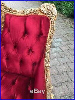 Sofa in French Louis XVI Style Upholstered with Red Velvet and Gold Leaf Finish