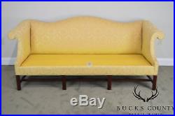 Southwood Mahogany Chippendale Style Yellow Upholstered Sofa