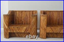 Split reed bamboo 7 Pc. Living room set in the manner of Gabriella Crespi