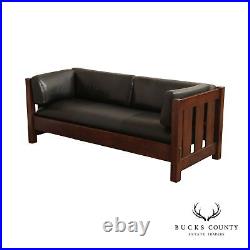 Stickley Mission Collection Oak and Leather Settle Sofa