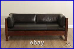 Stickley Mission Collection Oak and Leather Settle Sofa