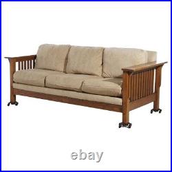 Stickley School Arts & Crafts Mission Oak Sofa with Slat Sides 20thC