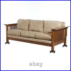 Stickley School Arts & Crafts Mission Oak Sofa with Slat Sides 20thC