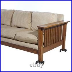 Stickley School Arts & Crafts Mission Oak Sofa with Slat Sides 20thC