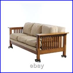 Stickley School Arts & Crafts Mission Oak Sofa with Slat Sides 20thC