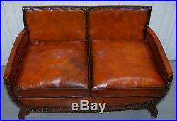 Studded Edwardian Restored Whisky Brown Leather Tub Club Suite Sofa & Armchairs