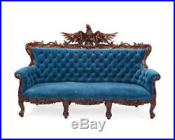 Stunning American hand-carved sofa with Large Carved Eagle, antique
