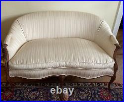 Stunning Antique French Carved Wood Loveseat Settee Early 1900s Ivory Upholstery