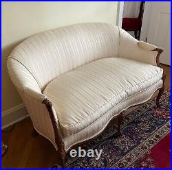 Stunning Antique French Carved Wood Loveseat Settee Early 1900s Ivory Upholstery