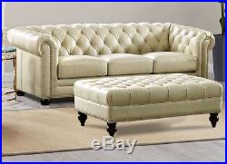 Stunning New Chesterfield Sofa Top Grain Creamy Ivory Leather English RH Style