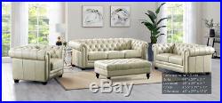 Stunning New Chesterfield Sofa Top Grain Creamy Ivory Leather English RH Style