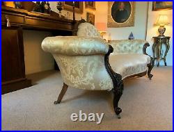 Stunning Quality Original 19thc Carved Rosewood Cream Upholstered Sofa Settee