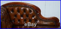 Stunning Restored Victorian Chesterfield Aged Brown Leather Chaise Lounge Daybed