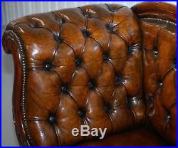 Stunning Restored Victorian Chesterfield Aged Brown Leather Chaise Lounge Daybed