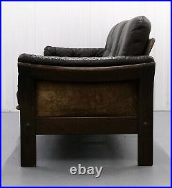 Stunning Thams Kvalitet Brown Leather & Suede Three Seater Sofa Bentwood Frame