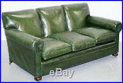 Stunning Victorian Green Leather Maple & Co The Hever Three Seater Club Sofa
