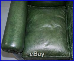 Stunning Victorian Green Leather Maple & Co The Hever Three Seater Club Sofa