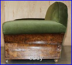 Stylish Antique Art Deco Cir 1920 Burr Walnut Green Velour Sofa Part Of A Suite