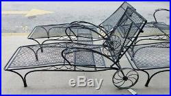 Stylish Salterini Wrought Iron Chaise Lounges W Pull Out Tables