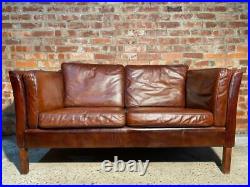 Stylish Vintage Danish 1970 Conker Brown Two seater Mogensen Style Leather Sofa