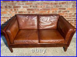 Stylish Vintage Danish 1970 Conker Brown Two seater Mogensen Style Leather Sofa