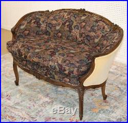 Superb Curved Carved Walnut French Louis XV Sette Canape Tapestry C1920s