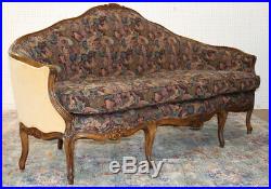 Superb Curved Carved Walnut French Louis XV Sofa Couch Sette Tapestry C1920s