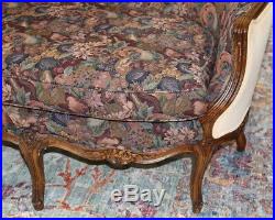 Superb Curved Carved Walnut French Louis XV Sofa Couch Sette Tapestry C1920s