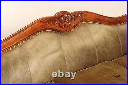 Taylor King French Rococo Revival Style Carved Frame Leather Sofa