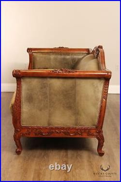 Taylor King French Rococo Revival Style Carved Frame Leather Sofa