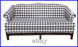 Taylorsville Mahogany Chippendale Style Sofa Blue and White Plaid Upholstery