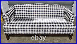 Taylorsville Mahogany Chippendale Style Sofa Blue and White Plaid Upholstery