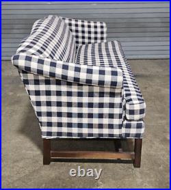 Taylorsville Mahogany Chippendale Style Sofa Blue and White Plaid Upholstery