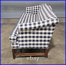 Taylorsville Mahogany Chippendale Style Sofa Blue and White Plaid Upholstery