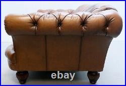 Tetrad Oskar Brown Chesterfield Leather Three Seater Sofa On Turned Feet