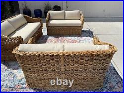 The Wicker Works Rattan Sofa Set withNEW Palecek Upholstery! RARE! USHIP Delivery