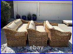 The Wicker Works Rattan Sofa Set withNEW Palecek Upholstery! RARE! USHIP Delivery