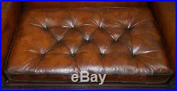 Thomas Chippendale Marquetry Walnut Inlay Brown Leather Sofa & Armchairs Suite